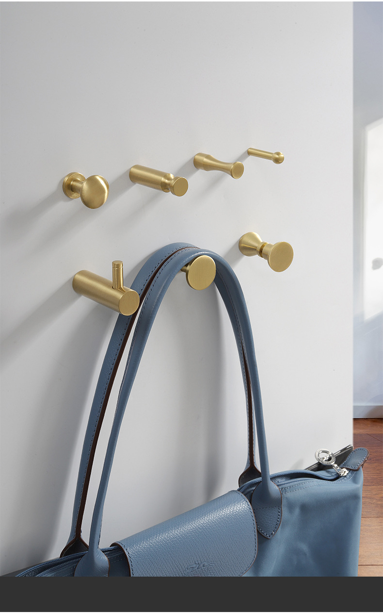 纯铜挂钩入户门鞋柜黄铜单个挂衣钩玄关柜帽钩厨房墙壁金色铜挂钩