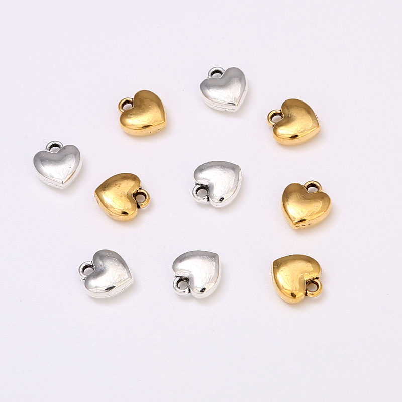 跨境欧美锌合金爱心吊坠古金 古银色手链diy配件小桃心饰品批发