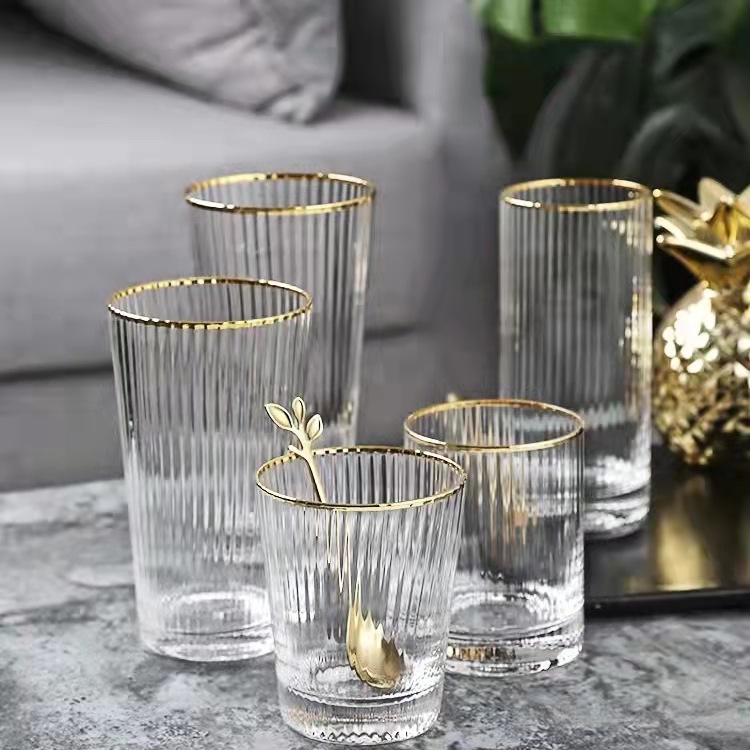 nordic simple vertical striped glass water cup vintage ins wind net red drink cup coffee cup household juice glass