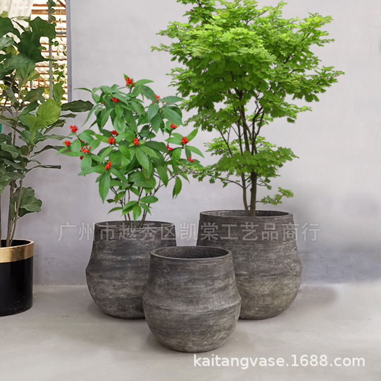复古水泥落地种植花盆家居庭院户外园林绿植露天阳台景观软装摆设