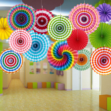五一幼儿园吊饰装饰空中创意商场教室环境布置天花板吊顶纸扇花1