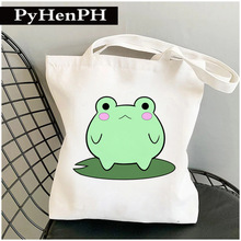 Frog Canvas Bag 帆布包女白色夏青蛙大容量单肩包手提帆布袋子