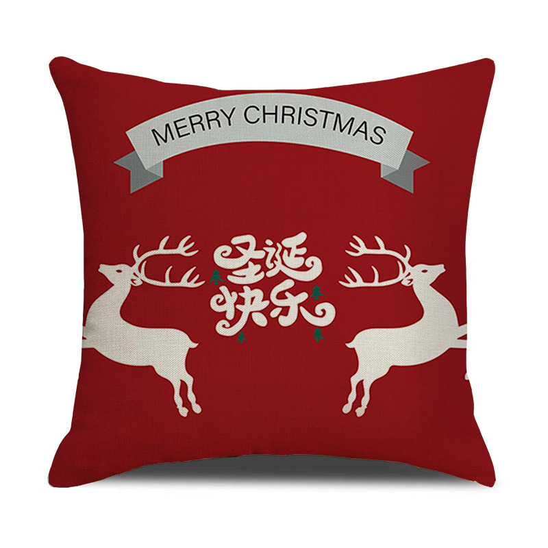 2023 New Cross-Border Christmas Pillow Cartoon Red Printed Elk Snowflake Sofa Bedroom Linen Cushion Cover