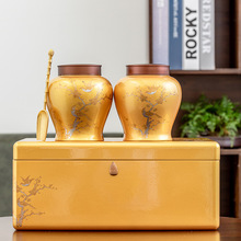 高档陶瓷双罐木盒茶叶包装空盒红绿茶普洱散茶密封罐公司家用送礼
