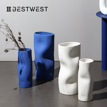 Best west ins风创意克莱因蓝陶瓷花瓶摆件 家居软装样板间装饰品