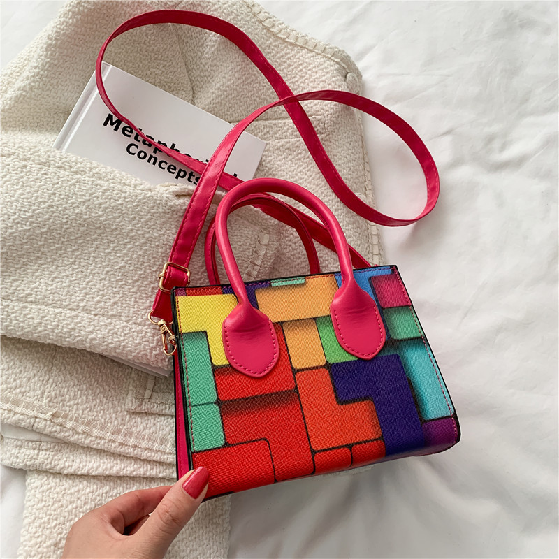 Rainbow Striped Contrast Color Women's Bag 2021 New Online Influencer Cute Flip Fashion Small Square Bag Chain Crossbody Shoulder Bag