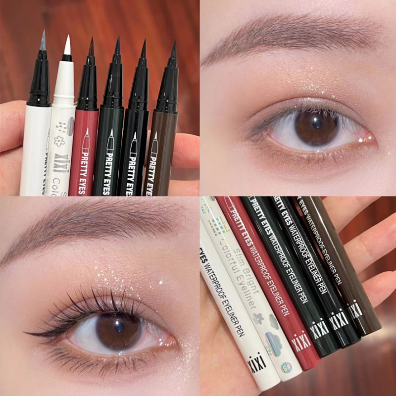 Xixi Eyeliner Waterproof Smear-Proof Discoloration Resistant Long-Lasting Quick-Drying Soft Brush Head Wine Red and Brown Color 1732