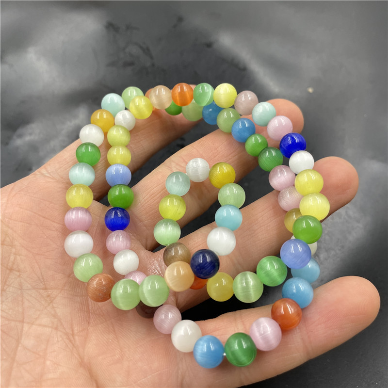 万玉批发 彩色猫眼石手链 可缠绕手串 女款五彩玉项链