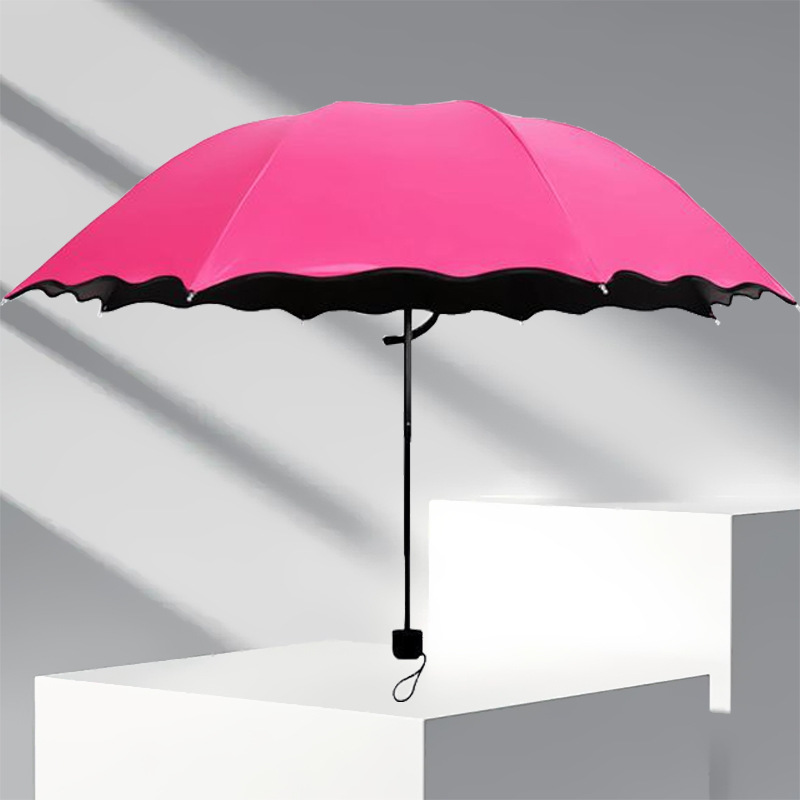 Creative Vinyl Blooming Umbrella with Water Three Folding Printable Logo Rain Flowering Sunshade Umbrella Sunny Umbrella