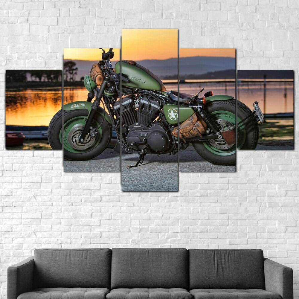 高清喷绘画五拼怀旧摩托车油画墙壁艺术家居帆布装饰画跨境货源