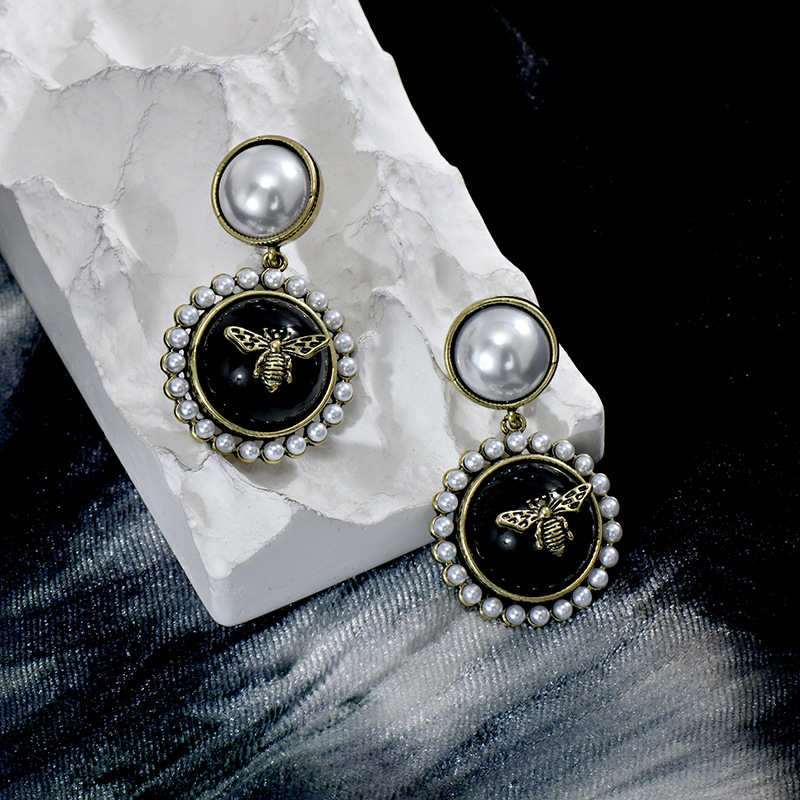 小蜜蜂珍珠耳环韩版百搭优雅女人味珍珠蜜蜂耳环耳饰品 图片_高清大图