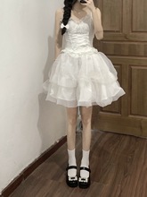 白色网纱半身裙女春季小个子a字蓬蓬短裙设计感小众高腰仙女裙子