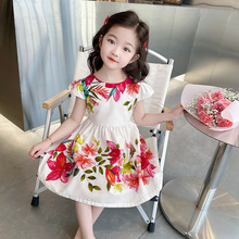 女小童连衣裙夏季2024新款洋气时髦女宝宝短袖甜美花朵公主裙子