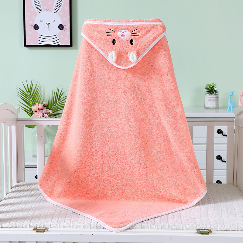 Newborn Baby Swaddling Quilt Coral Fleece Wrapping Towel Bath Towel for Children Embroidery Hug Blanket Hoodie Cloak Hooded Gro-Bag Baby Cape