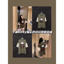 卡通kitty猫彩色印花图案短袖T恤