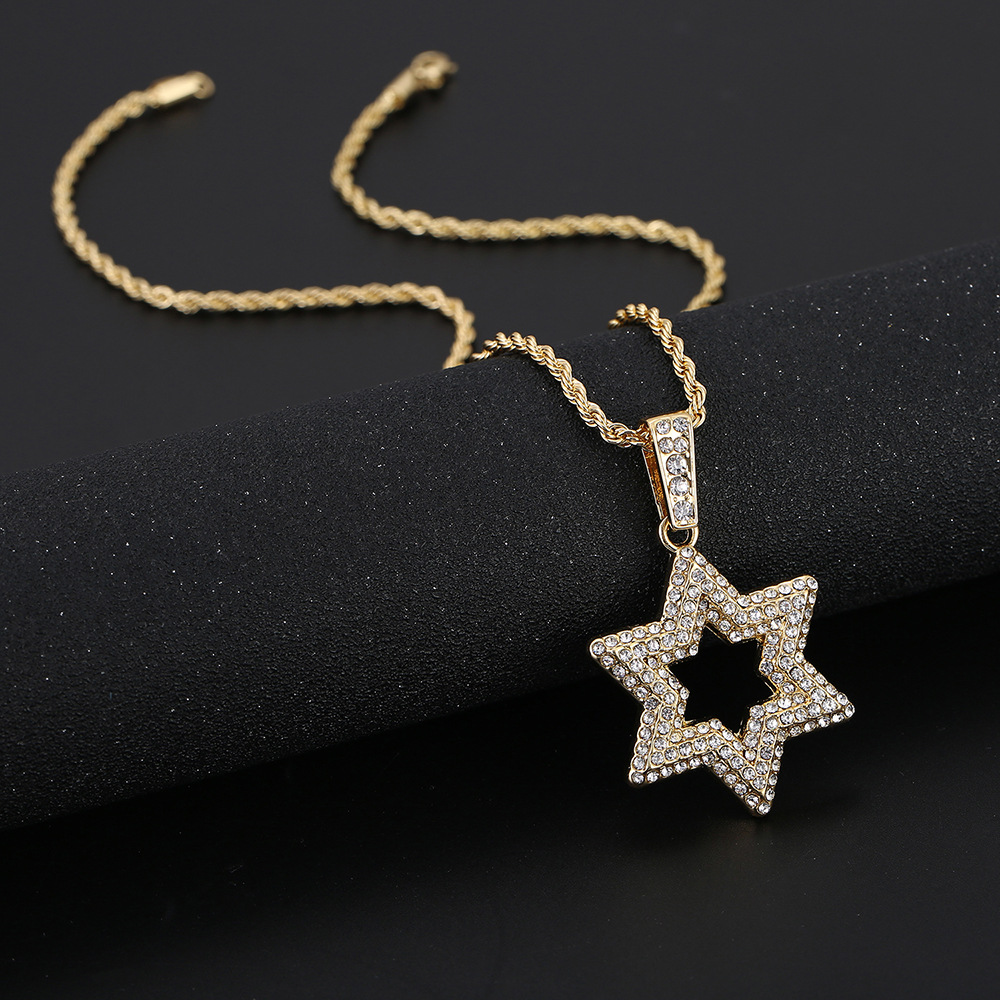 欧美嘻哈 hip hop 六角星星吊坠项链 亚马逊热销爆款配饰六芒星