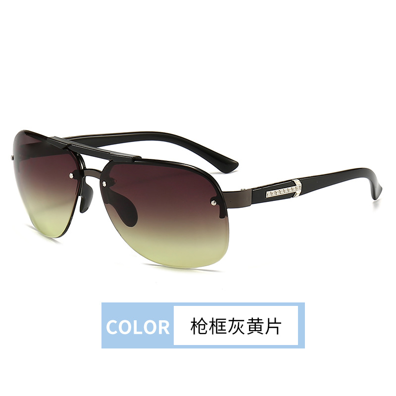 Men's Sunglasses for Driving Rimless Personality Gradient Color Fishing Driving Glasses Uv Protection Pilot Sunglasses