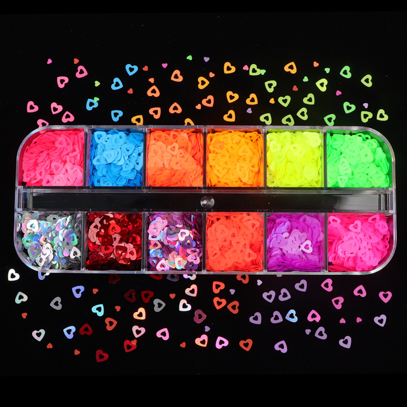 12 Grid Boxed Color Shaped Sequins Butterfly Love Heart Flowers XINGX Nail Art DIY Sequins Ornament Wholesale