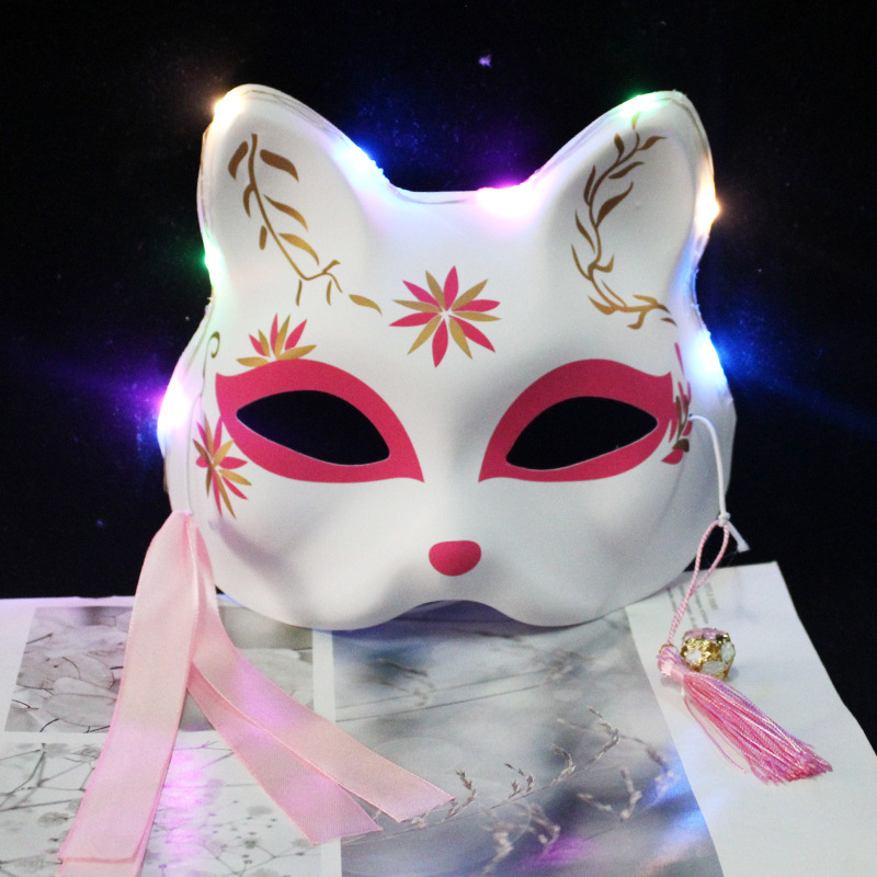 半脸猫发光狐狸面具抖音网红同款日式动漫男女猫面具地摊景区热卖