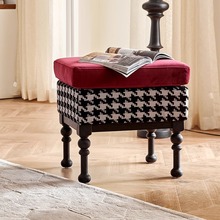 法式复古实木化妆凳梳妆凳美式轻奢卧室家用软包矮凳