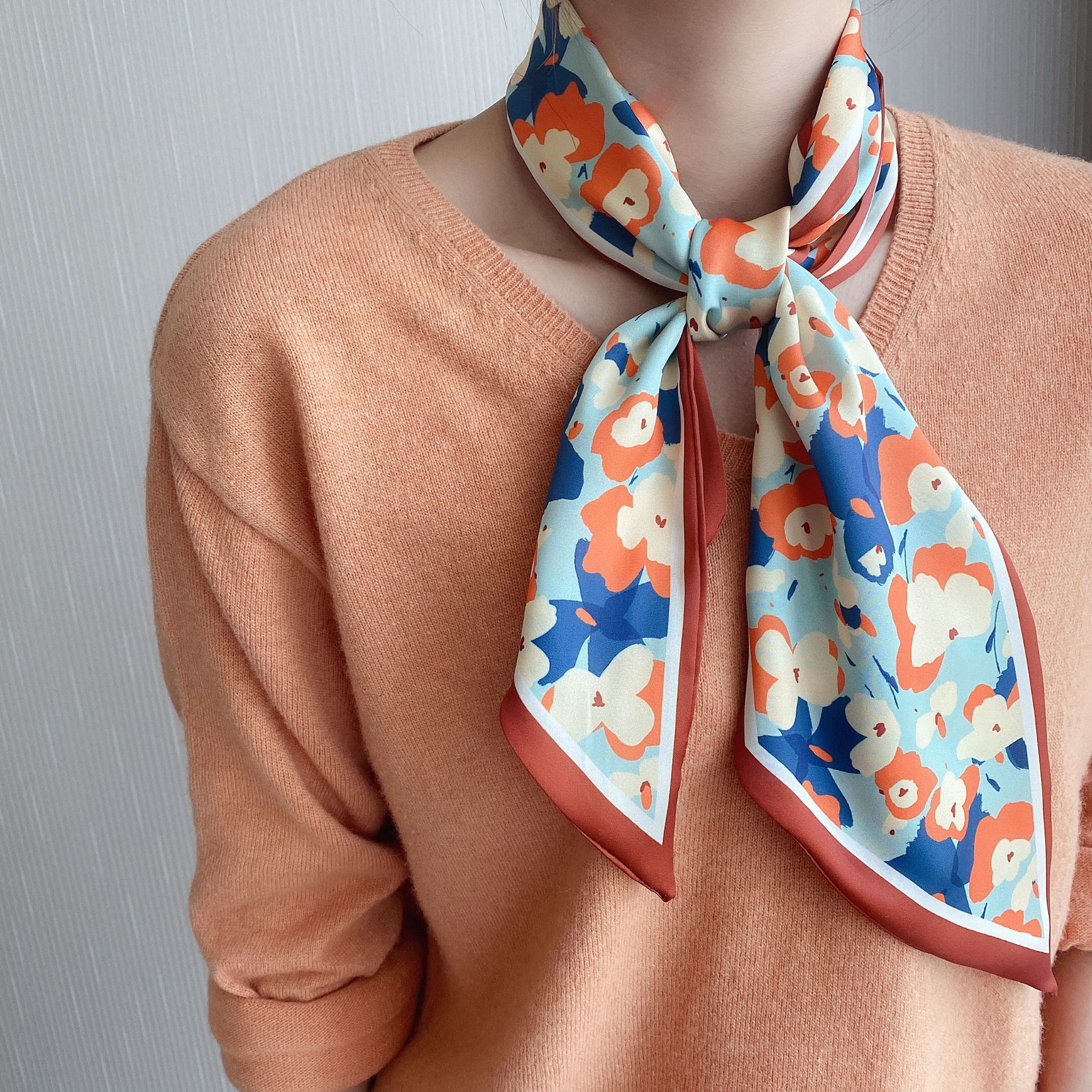 2021新款韩国东大门ins风波点大长巾仿真丝小丝巾女发带伴手礼代