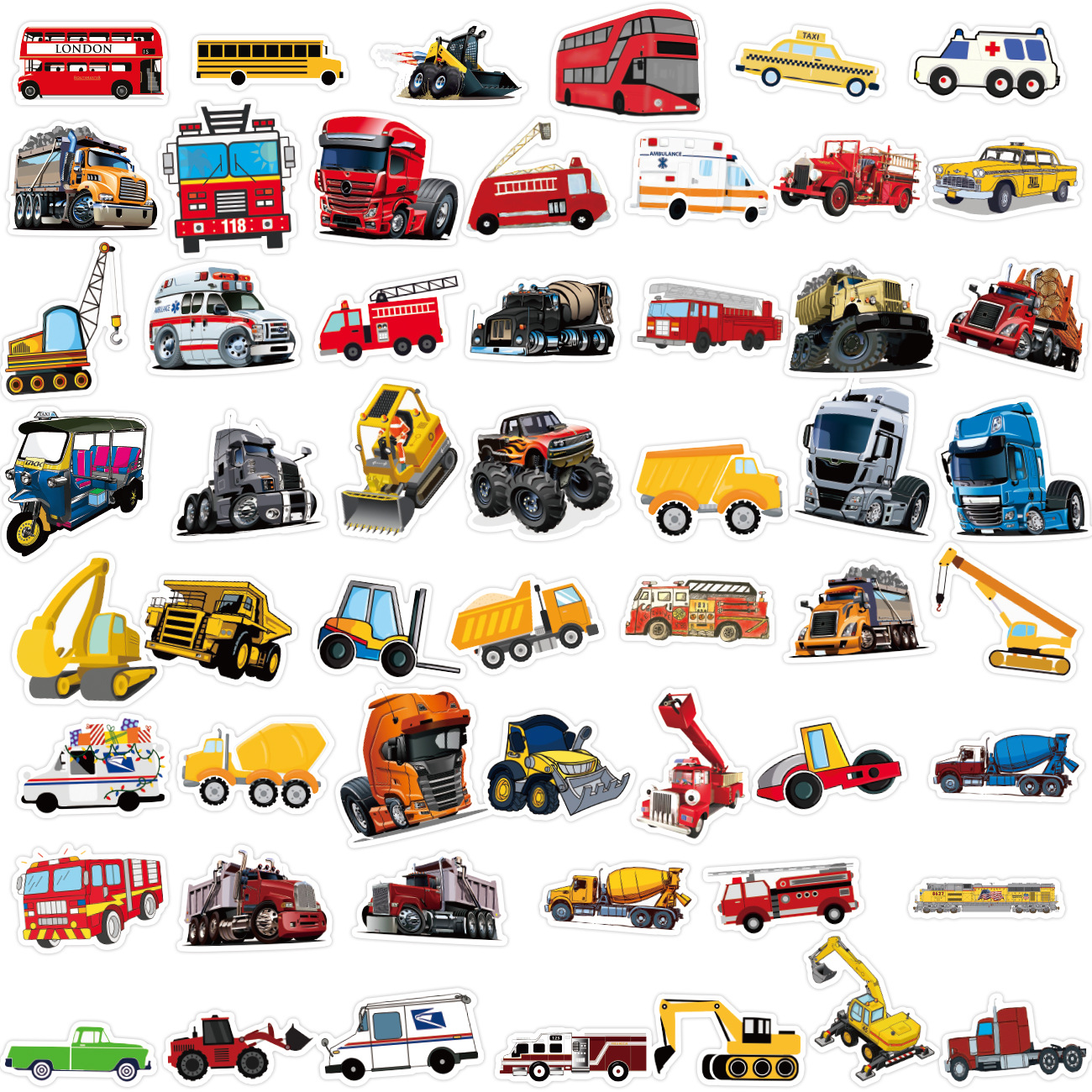 100张可爱卡通交通工具汽车工程车坦克儿童文具盒笔记本防水贴纸