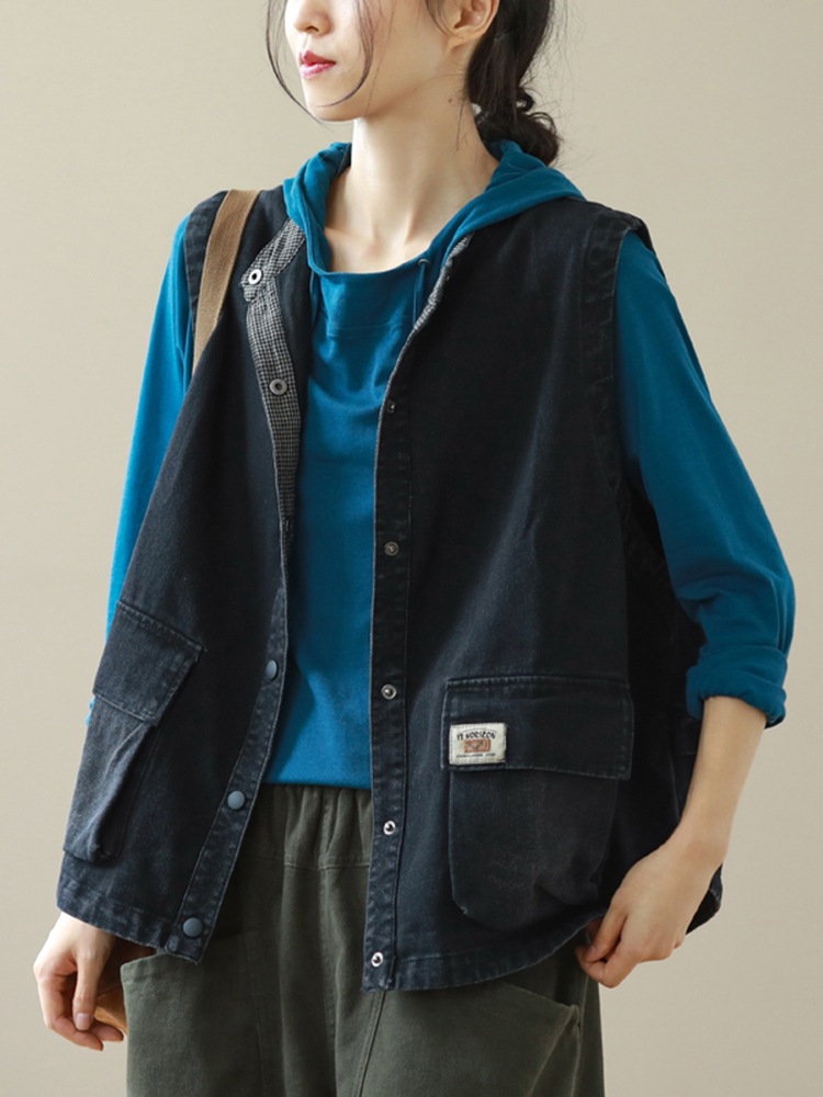 文艺宽松无袖百搭休闲马甲背心女2021秋季新款纯色单排扣牛仔外套