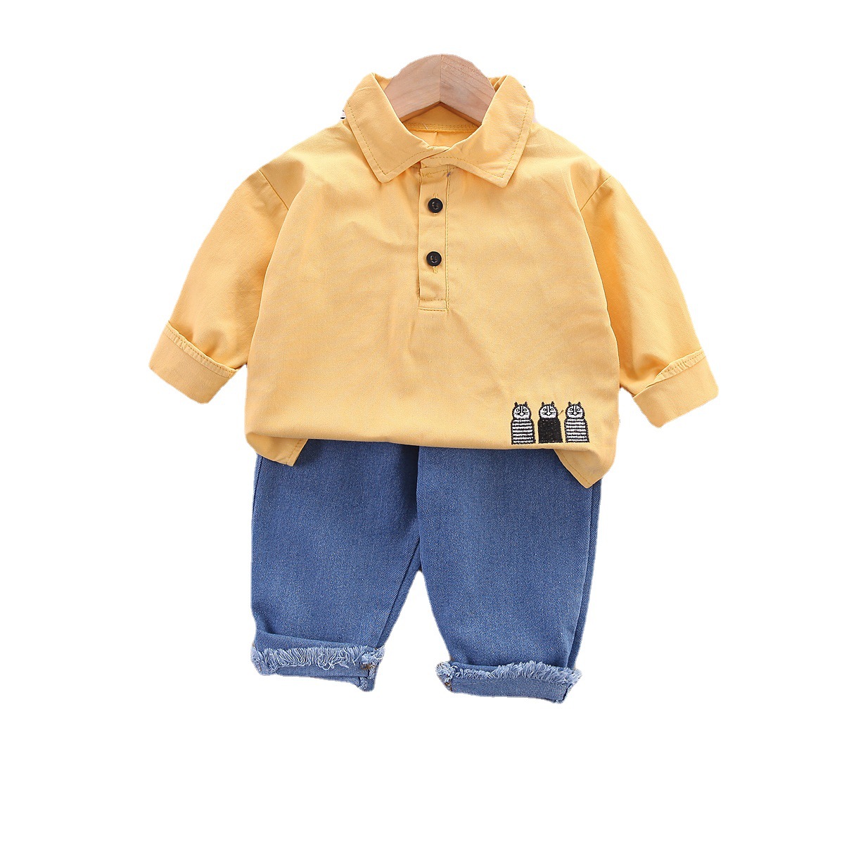 Long Sleeve Children's Solid Color Casual Shirt Kids Clothes Two-Piece Suit 0-5 Years Old Children Children's Suit Wholesale Boys Spring Clothing