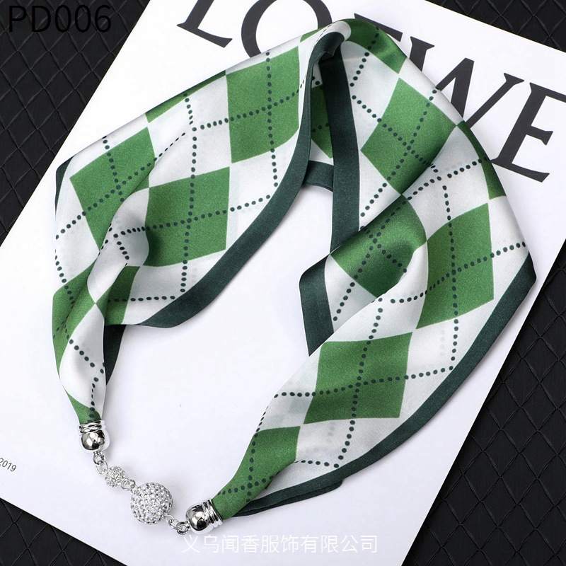 Fashion Simple Necklace Silk Scarf Magnetic Force Suction Clasp Lazy Decoration Small Scarf Spring, Summer, Autumn Hair Band Long Silk Scarf