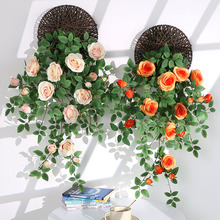 仿真吊花装饰塑料植物挂墙假花遮挡遮丑吊兰吊篮藤蔓壁挂玫瑰垂吊