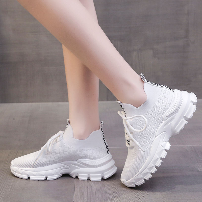 2023 Spring, Summer and Autumn Sports Style Leisure Pumps Women's Flying Woven Style Lace-up Simple and Breathable Fashion Clunky Sneakers