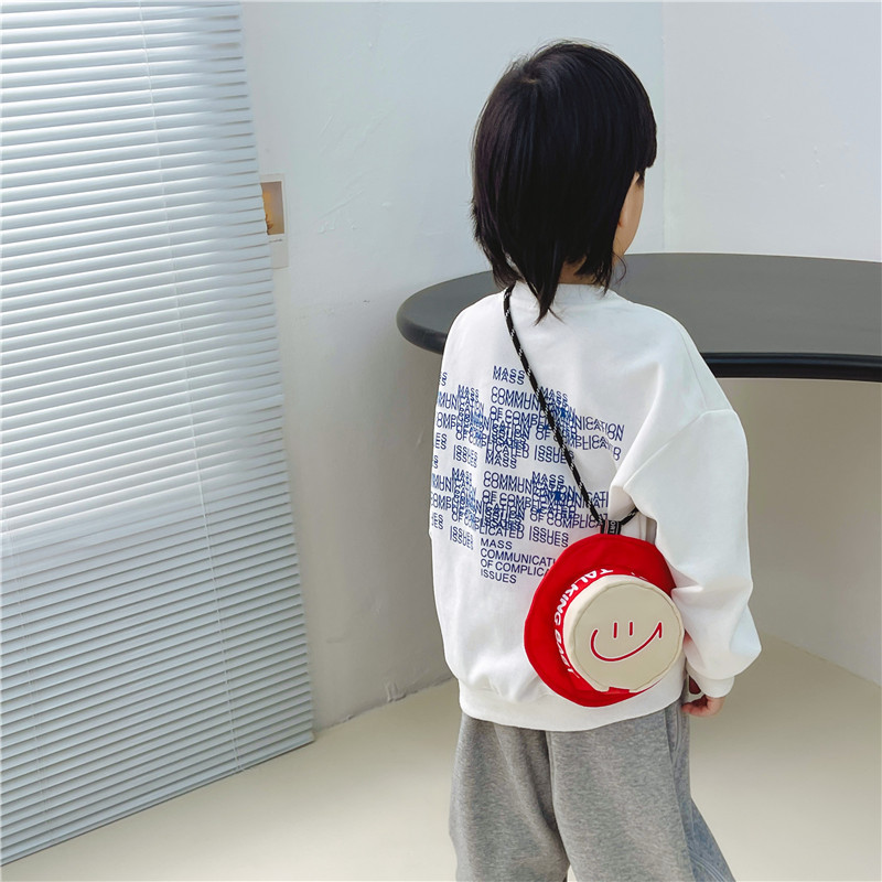 2023 Trendy Cool Net Red Hat Bag Cute Smiley Face Boys and Girls Messenger Bag Contrast Color Letter Printing Children's Single-Shoulder Bag