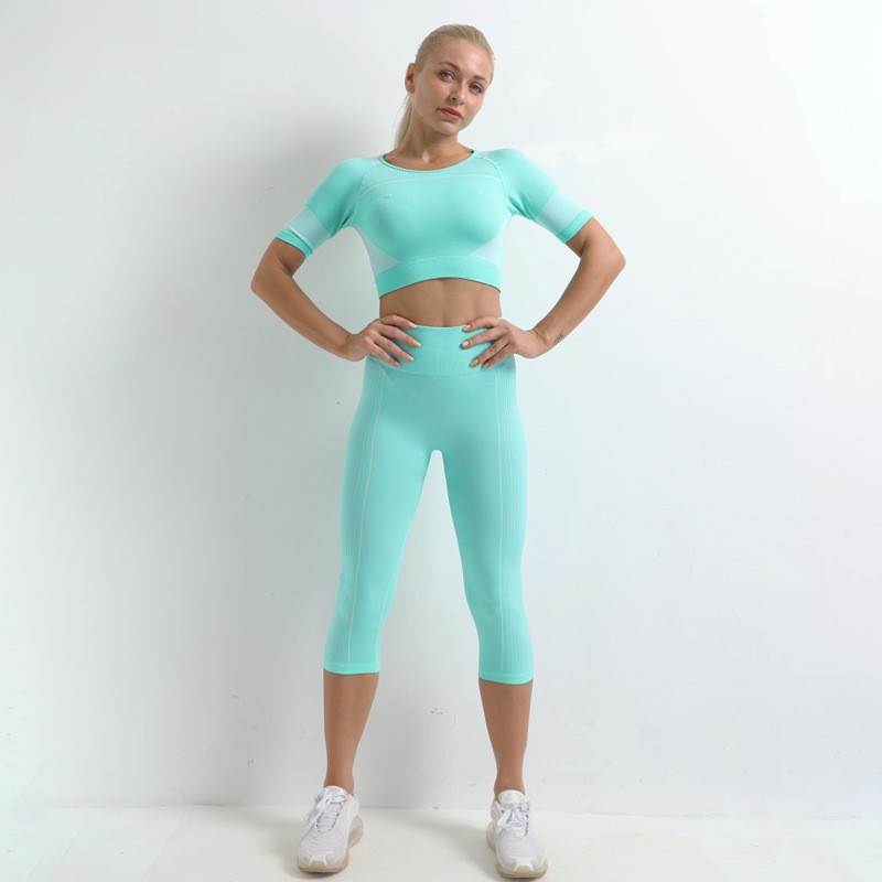 Quick-Drying Seamless Yoga Clothes Short-Sleeved Top Lulu Hip Raise High Waist Yoga Pants Fitness Trousers Sports Yoga Suit