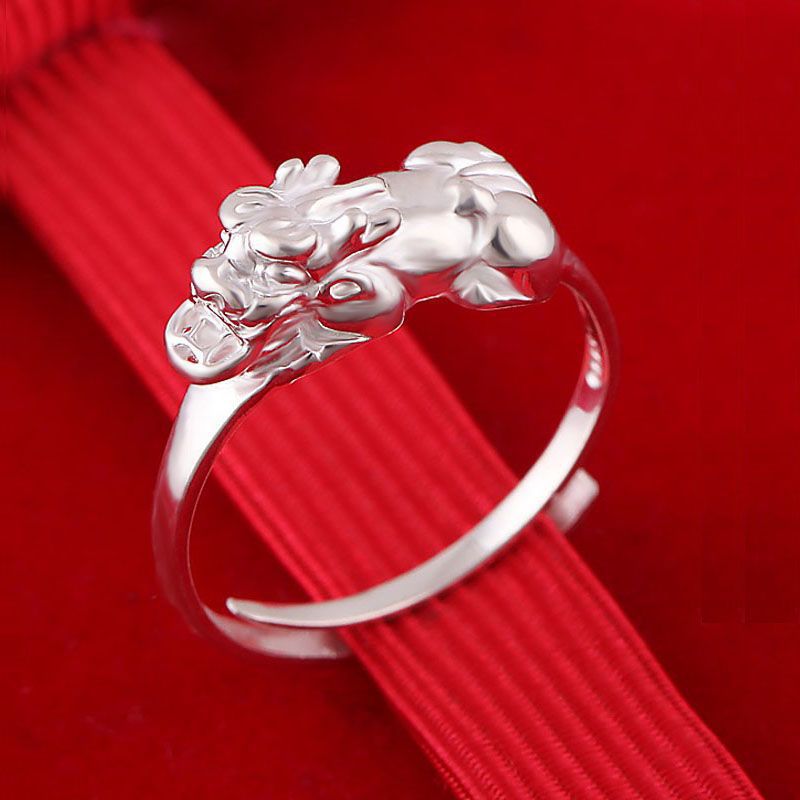 999纯银戒指足银男女招财转运貔貅戒子指环开口活圈保平安银饰潮