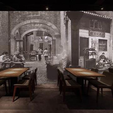 复古怀旧壁画老上海弄堂小巷街景民国墙壁纸酒店餐厅饭店拍照摄影