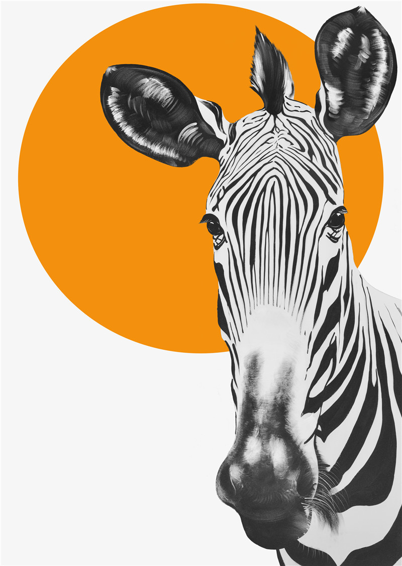 简约北欧抽象几何油画肌理橙色黑白动物马海报轻奢装饰画图片画芯