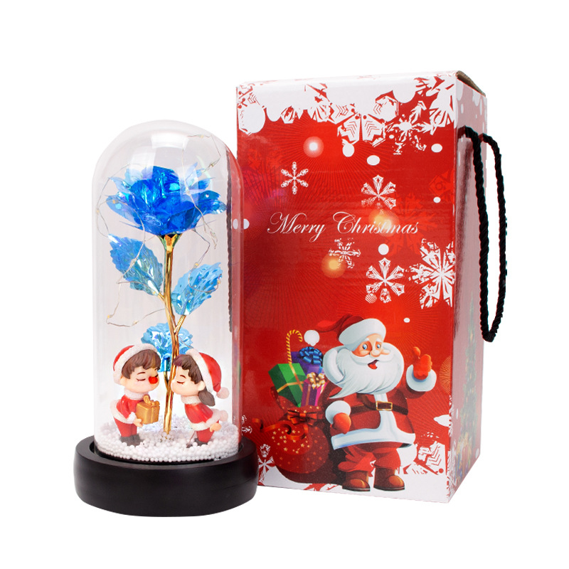 New Product Recommendation Christmas Creative Gift Glass Led Lampshade Gold-Foil Roses Luminous Christmas Couple Doll