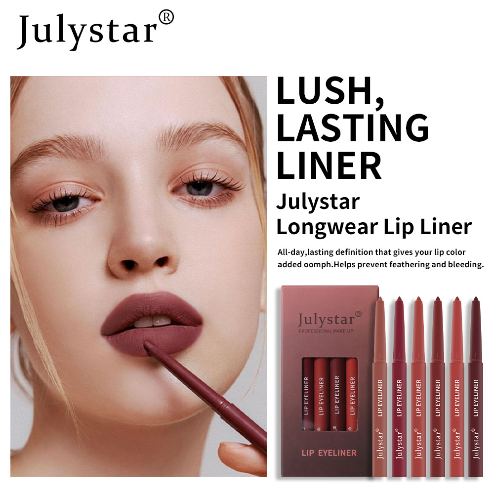 Julystar Lip Pencil Waterproof Smear-Proof Lipstick Pen Pink Matte Lip Gloss Rotating Lip Liner Suit