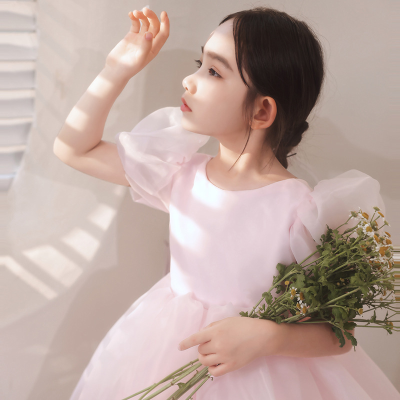 粉色女童礼服蓬蓬纱2022年新款钢琴演奏演出服装小花童公主连衣裙