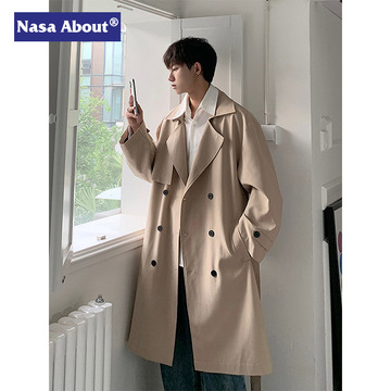 nasa风衣男士春秋季中长款卡其色休闲大衣新款外套男款高级感薄款