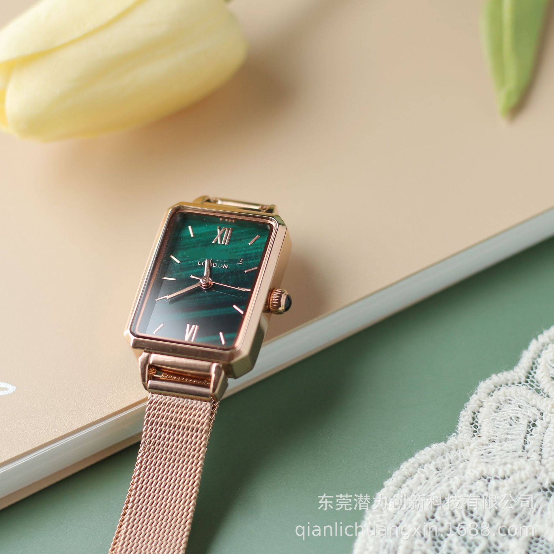 罗拉lola rose小绿表七夕情人节礼物时尚方形女士石英表精美礼盒