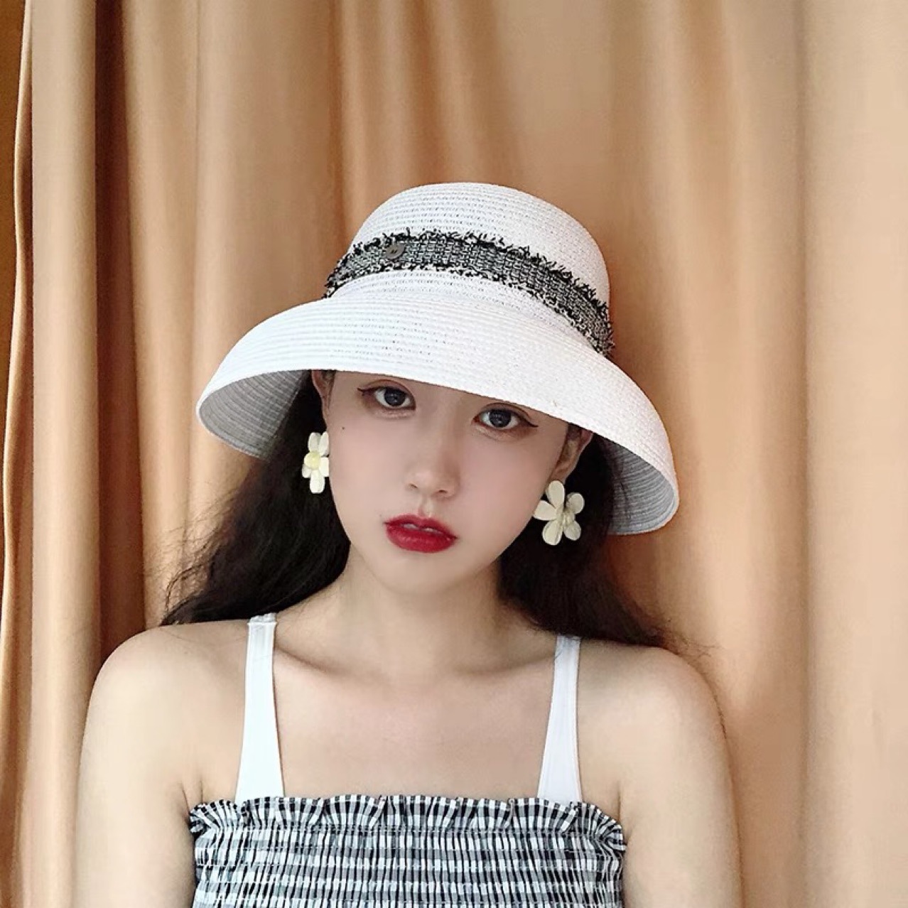 Black French Style Hepburn Hat Women's Summer Fashion Korean Sun Hat Sun Protection Straw Sun Hat Elegant and Generous Top Hat