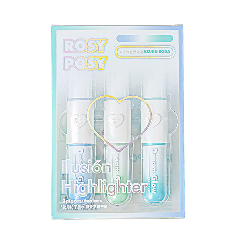 Rosyposy Ilusion Double-Headed Six-Color Fluorescent Pen Clear Acrylic Gradient Pen Body Cream Fluorescent Pen