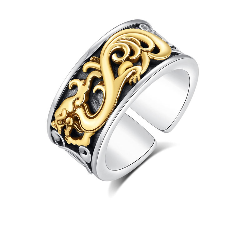 惜汝草龙纹戒指男士复古国潮百搭霸气潮男单身个性情侣女开口指环