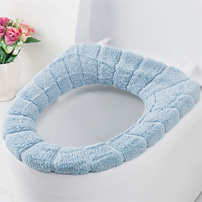 Universal Thickened O-Type Toilet Mat Washable Household Fleece-Lined Warm Toilet Seat Cover Nordic Ribbon Handle Toilet Cover