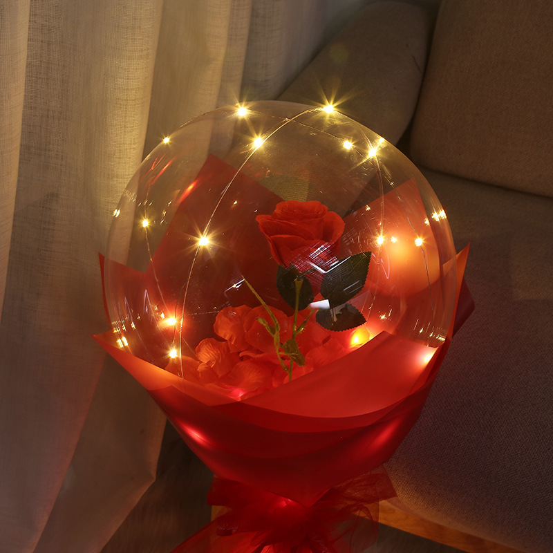 Valentine's Day Rose Bounce Ball Transparent Luminous with Light Night Market Stall Supply Chinese Valentine's Day Confession Balloon Wholesale