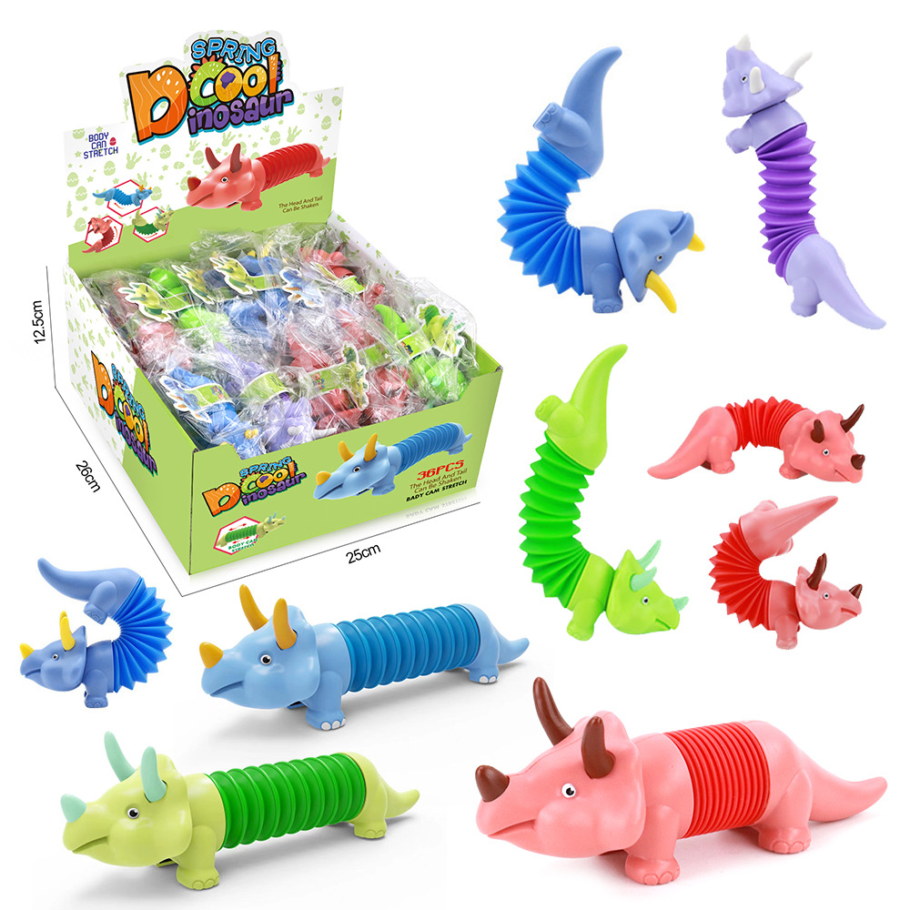 Cross-Border Hot Pop Tube Dinosaur Extension Tube Toy Light-Emitting Decompression Animal Stretch Tube Children Decompression Toy