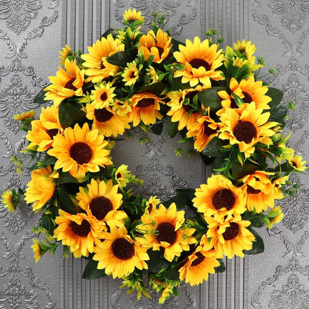2022春季向日葵花环 太阳花门挂 绢花门饰壁饰仿真花挂饰厂家批发