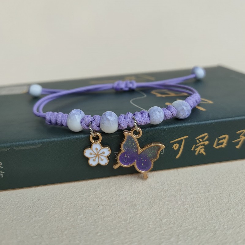 New Korean Style Simple Butterfly Flower Bracelet Female Student Girlfriend Gifts Woven Hand Cross-Border Sold Jewelry Wholesale