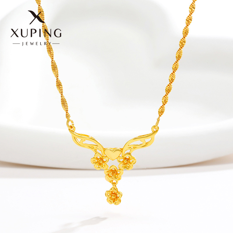 Xuping Jewelry Plated 24K Gold Water Wave Chain Flower Necklace Chinese Style Retro Wedding Bride Ornament Wholesale Female